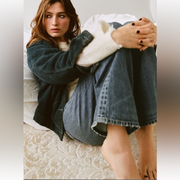 Zara Mid Rise TRE Loose Fit Long straight leg Jeans Blue size 32 US 10 NWT - Picture 5 of 16